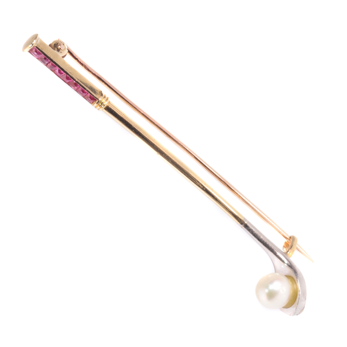 Vintage Art Deco golf club with pearl and rubies gold and platinum pin